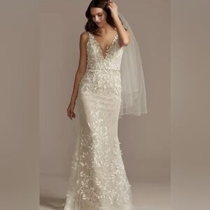 MELISSA SWEET 3D Leaves Appliqué Lace Wedding Dress Bridal STYLE# MS251223 SZ 6